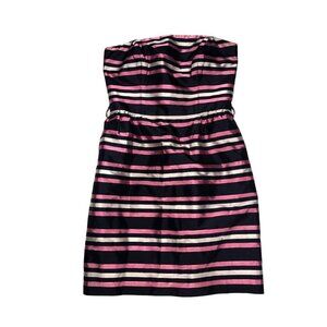 Milly New York Dress Size 6 Strapless Silk Blue Pink Striped Party Evening Glam